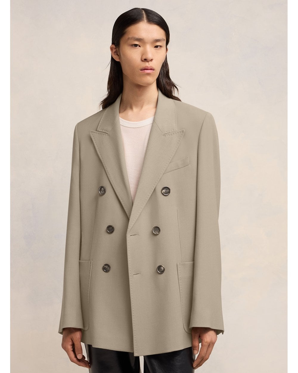  Ami Mens Double Breasted Blazer Jacket Light Taupe