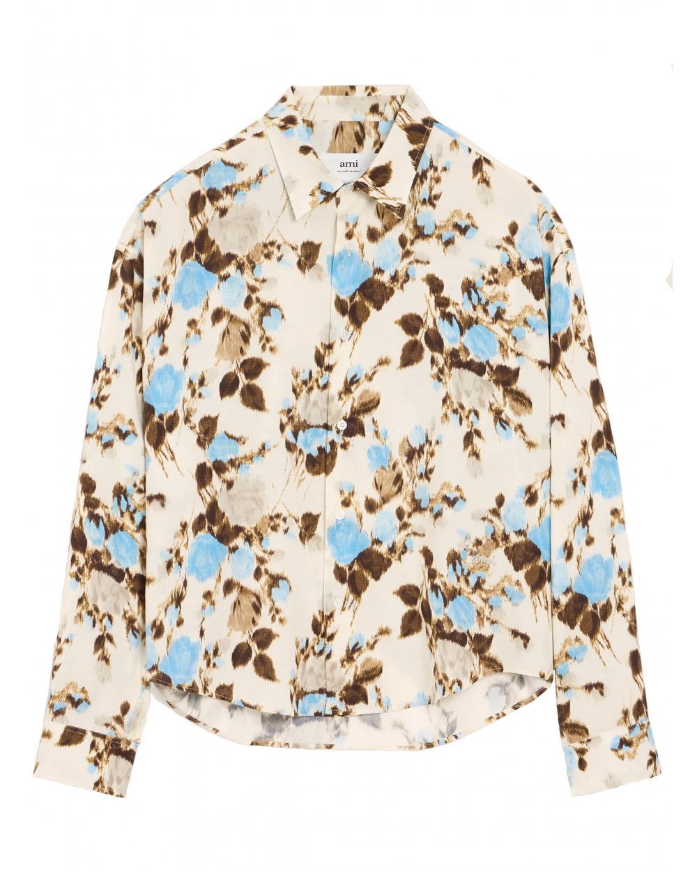  Ami Unisex Flower Print Shirt Sky Blue/Ivory