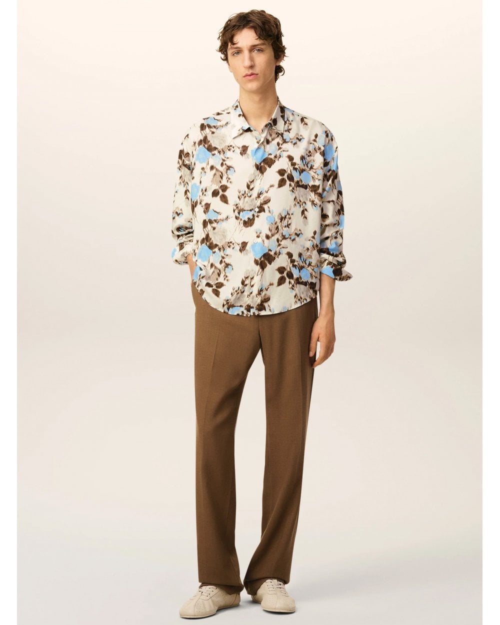  Ami Unisex Flower Print Shirt Sky Blue/Ivory