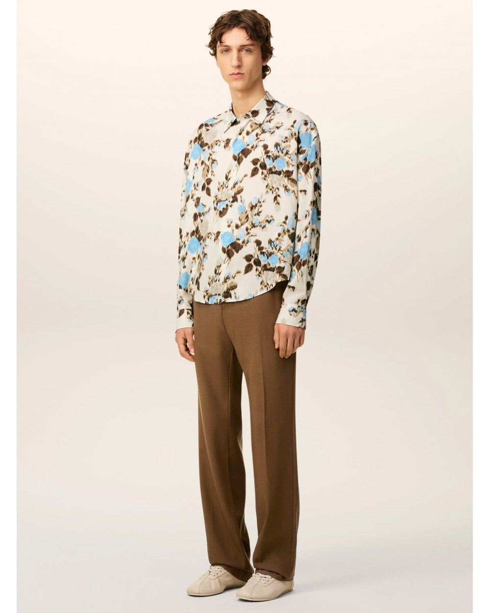  Ami Unisex Flower Print Shirt Sky Blue/Ivory