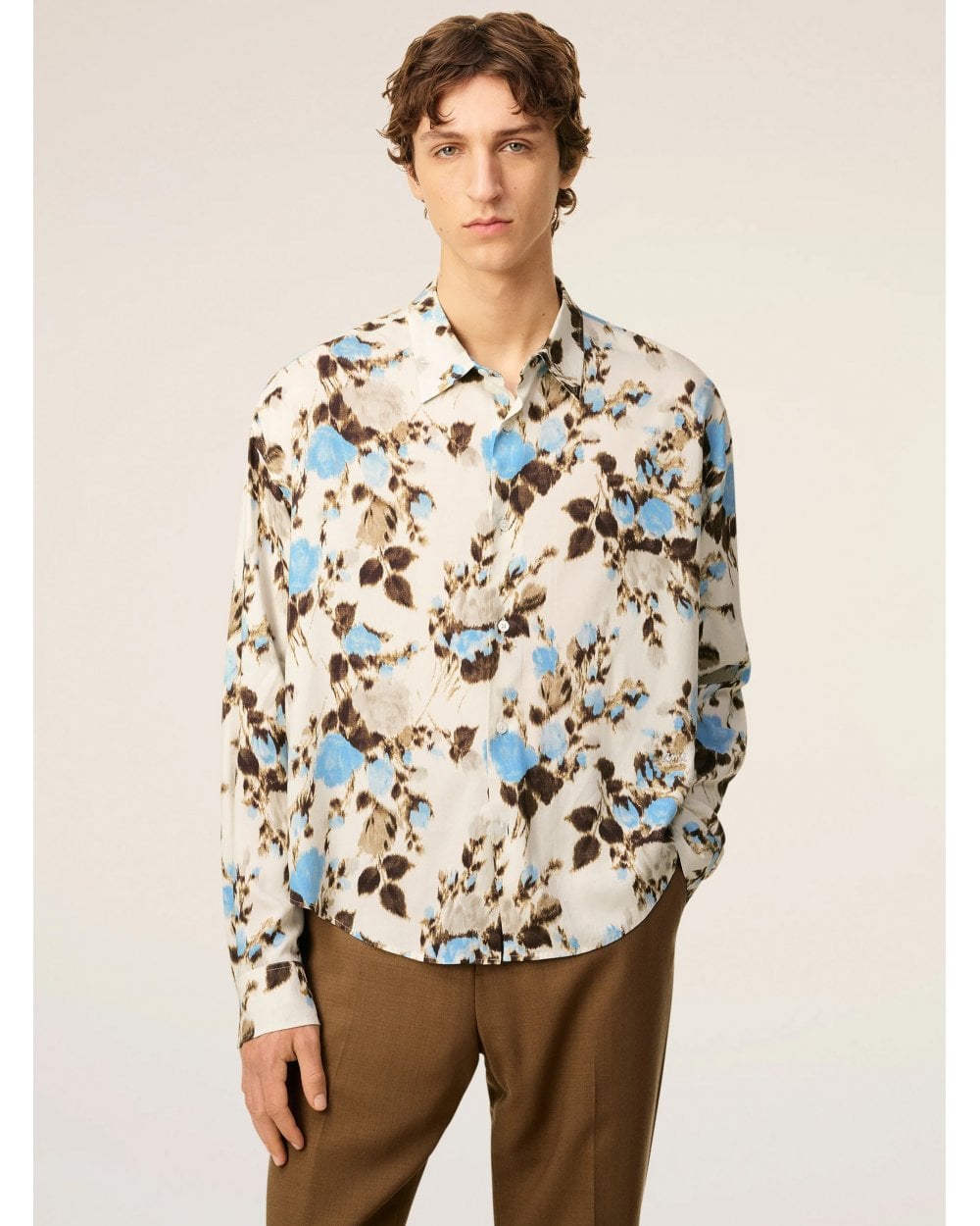  Ami Unisex Flower Print Shirt Sky Blue/Ivory