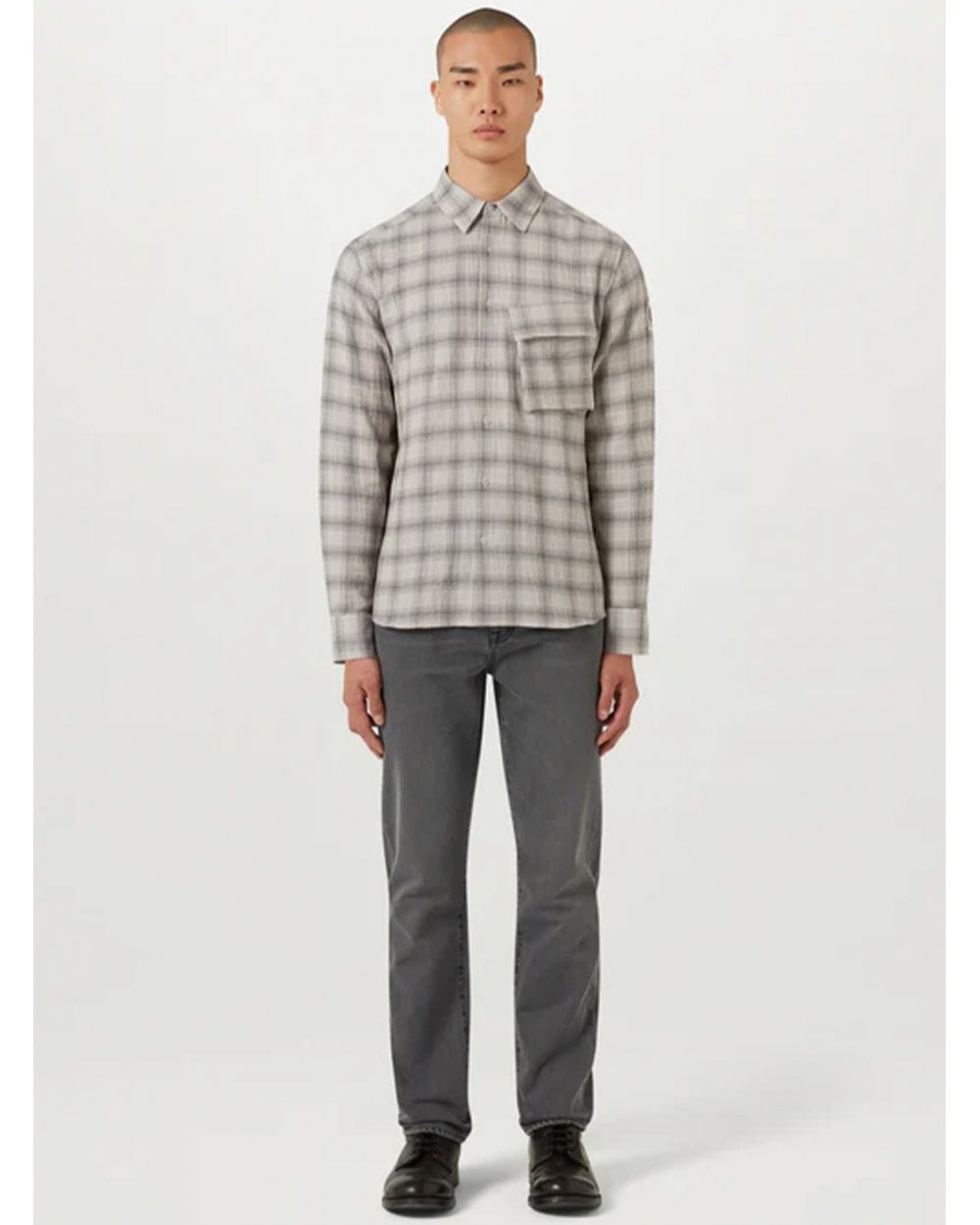  Belstaff Mens Linen Scale Check Shirt Black/Stone Beige