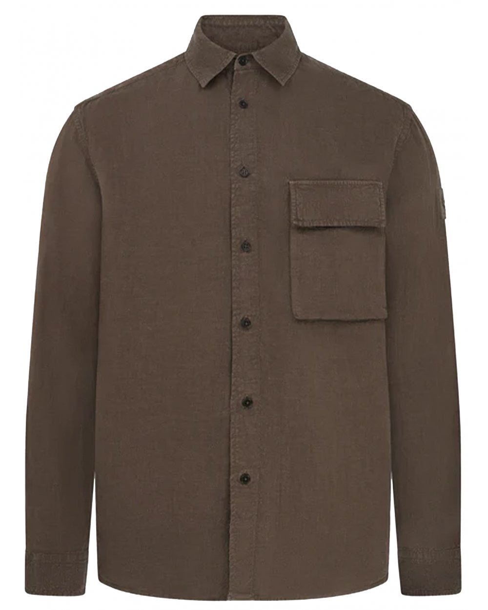  Belstaff Mens Linen Scale Shirt Army Olive Green