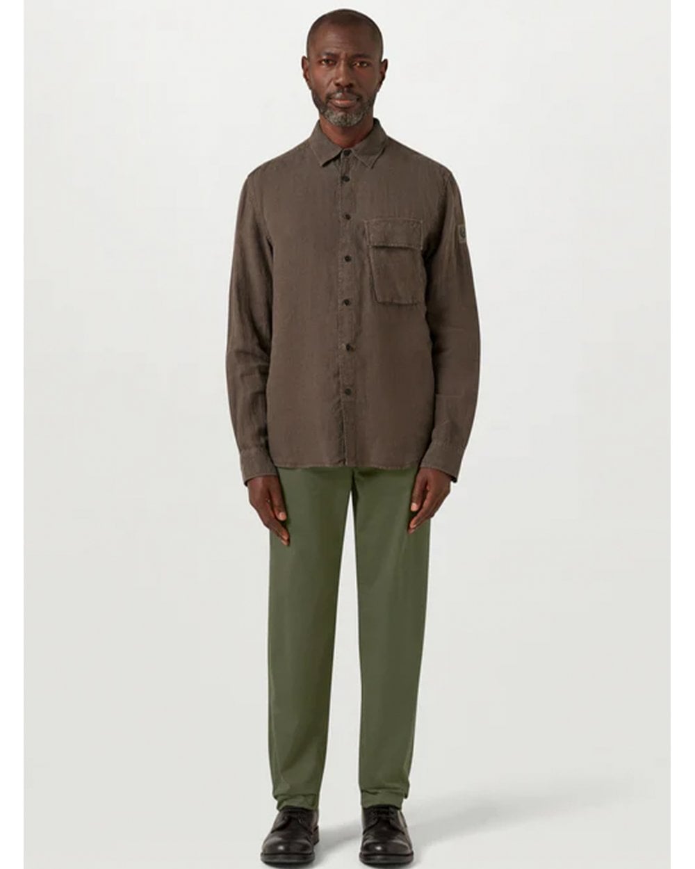  Belstaff Mens Linen Scale Shirt Army Olive Green