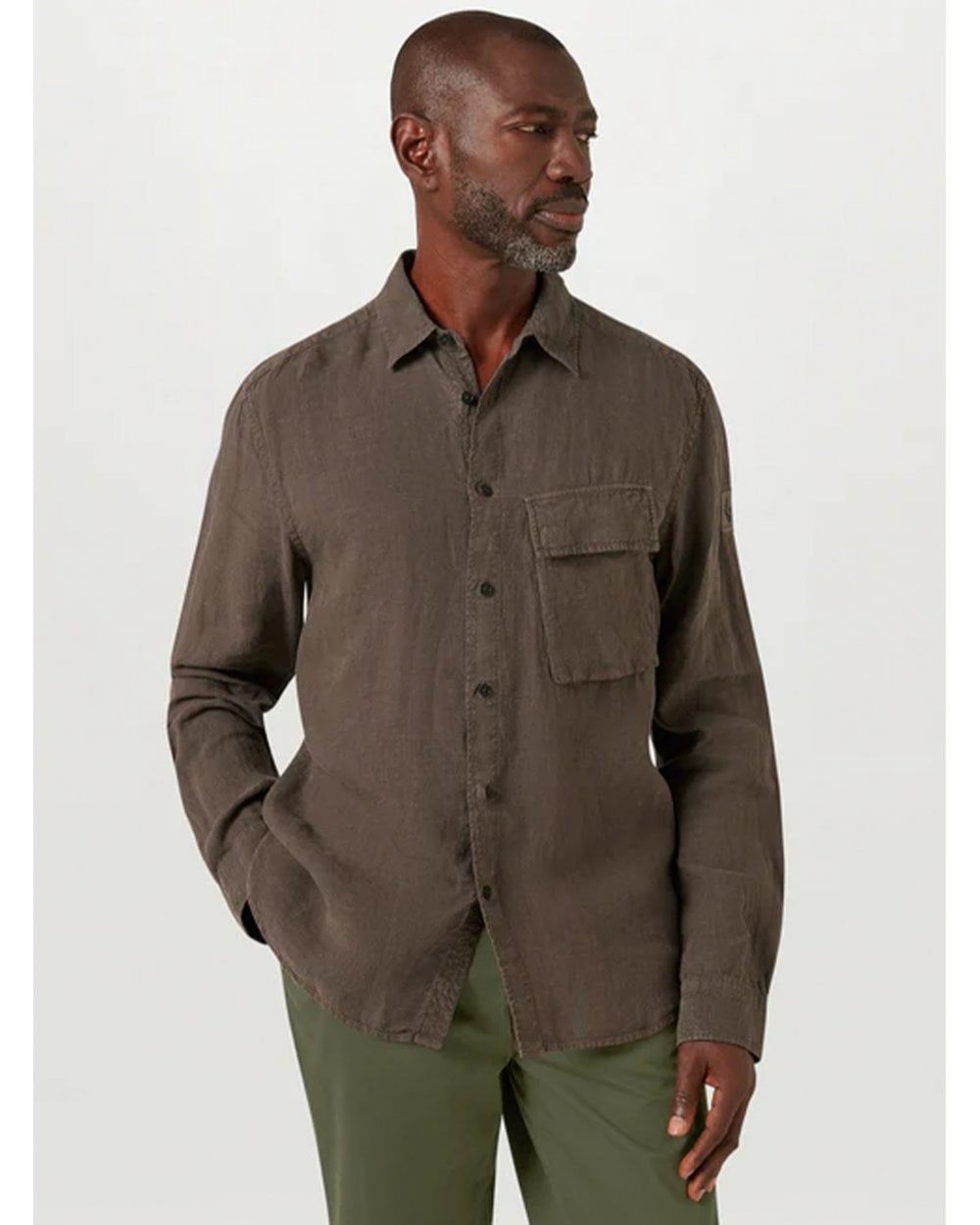  Belstaff Mens Linen Scale Shirt Army Olive Green
