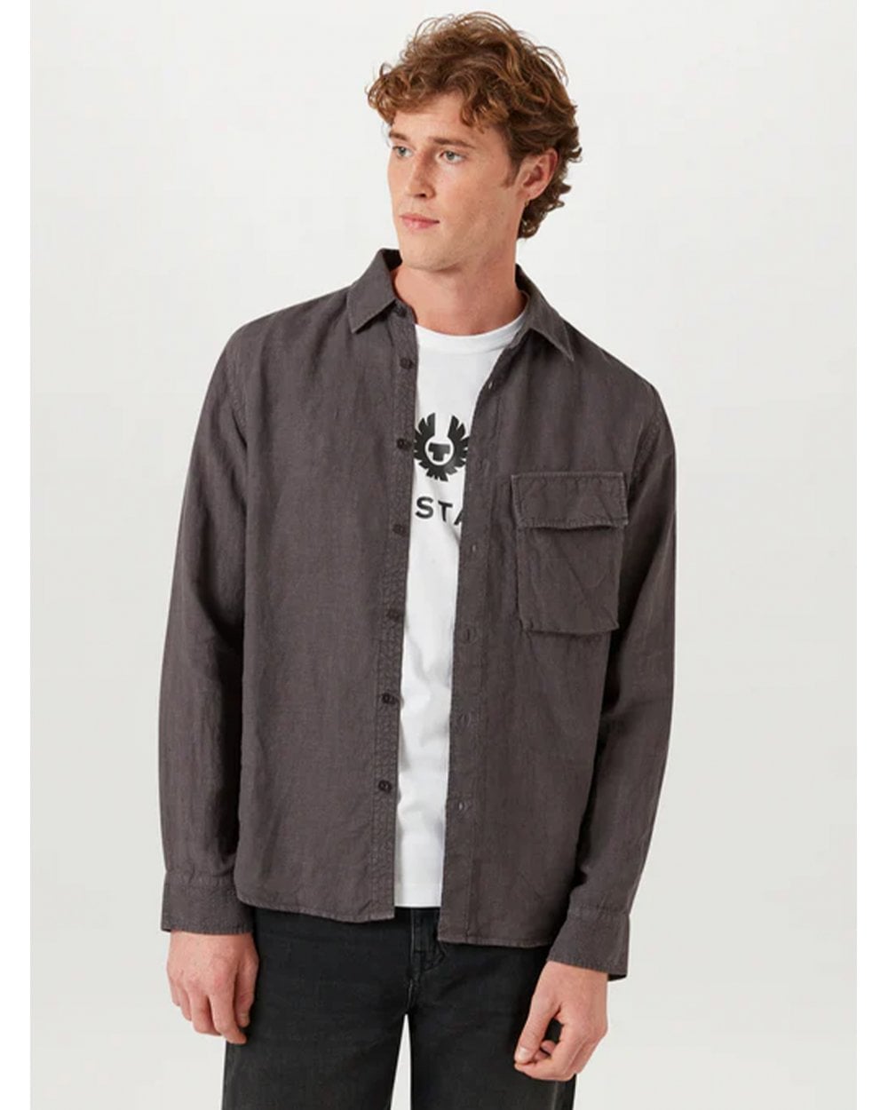  Belstaff Mens Linen Scale Shirt Washed Black