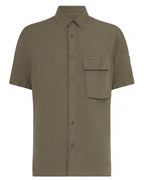  Belstaff Mens Linen Scale Short Sleeve Shirt Surplus Green
