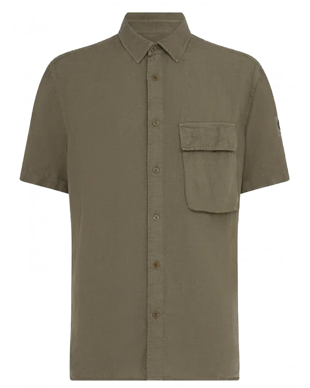  Belstaff Mens Linen Scale Short Sleeve Shirt Surplus Green