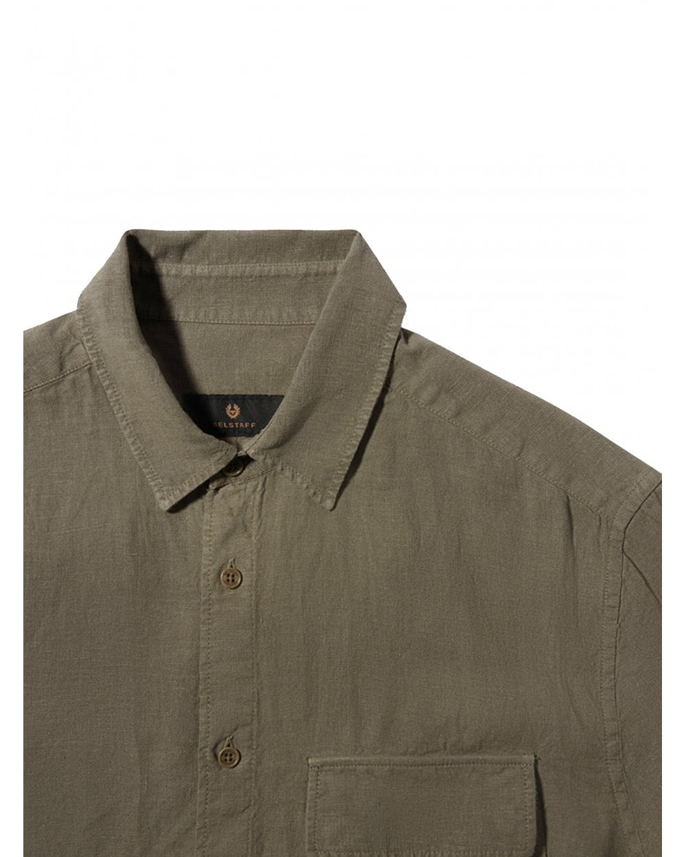  Belstaff Mens Linen Scale Short Sleeve Shirt Surplus Green