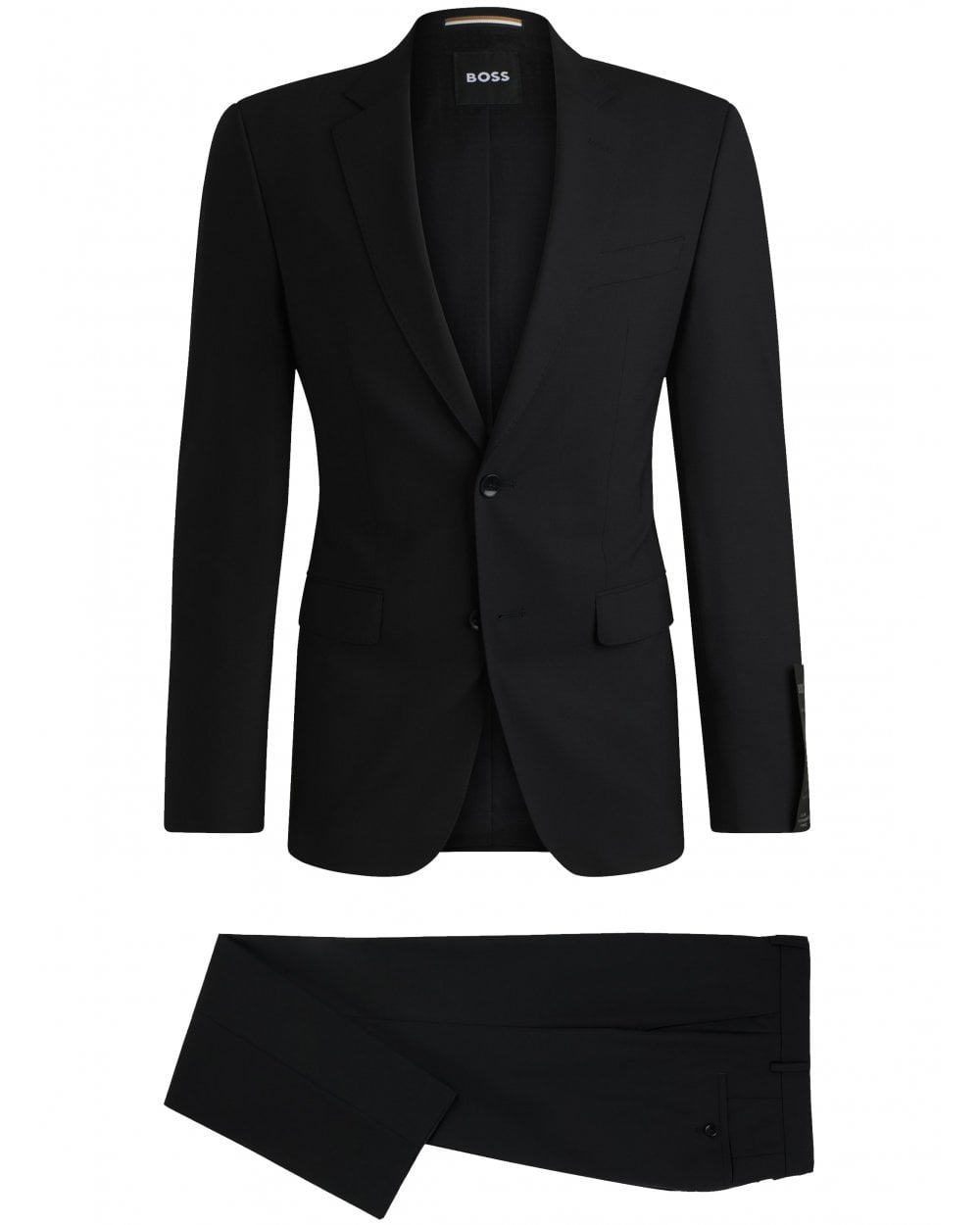  BOSS Mens H-Huge 2 Piece Slim Wool Suit Black