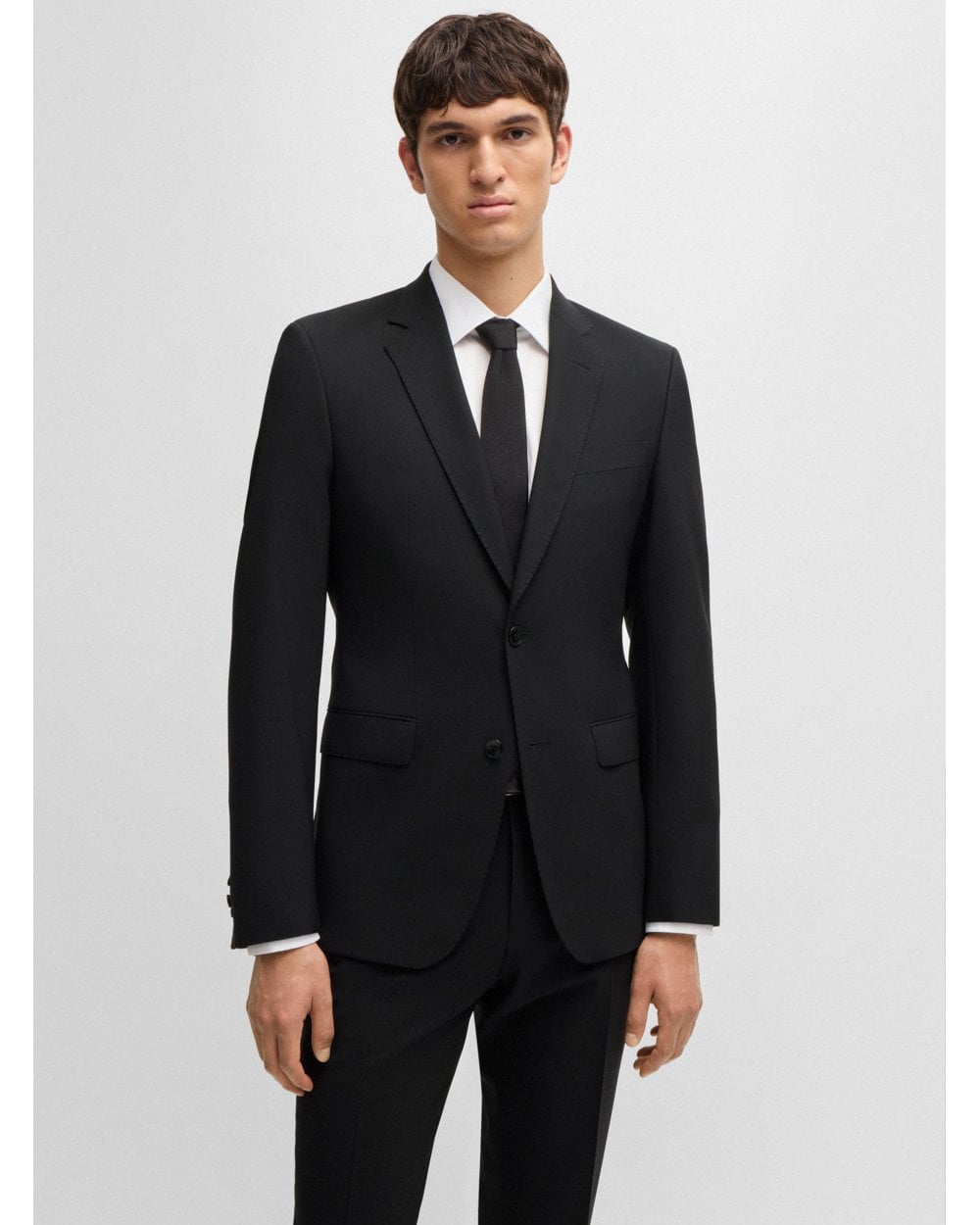  BOSS Mens H-Huge 2 Piece Slim Wool Suit Black