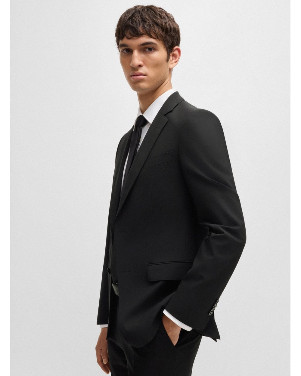  BOSS Mens H-Huge 2 Piece Slim Wool Suit Black