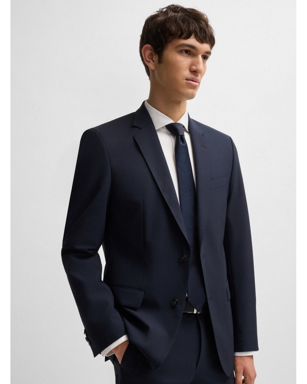  BOSS Mens H-Huge 2 Piece Slim Wool Suit Dark Blue