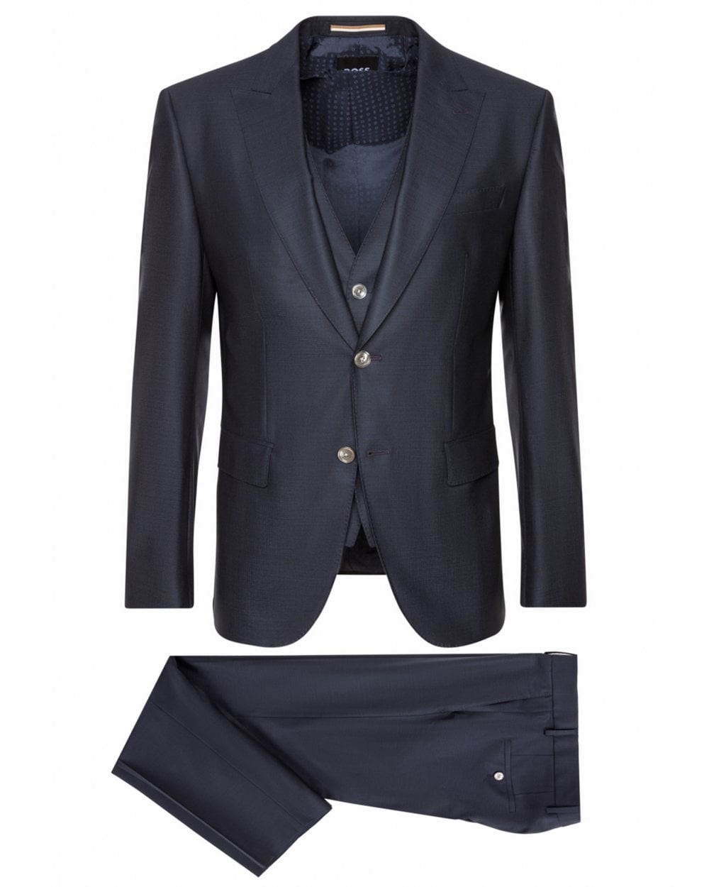  BOSS Mens H-Huge Dark Blue Three-Piece Peak Lapel Suit