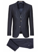  BOSS Mens H-Huge Dark Blue Three-Piece Peak Lapel Suit