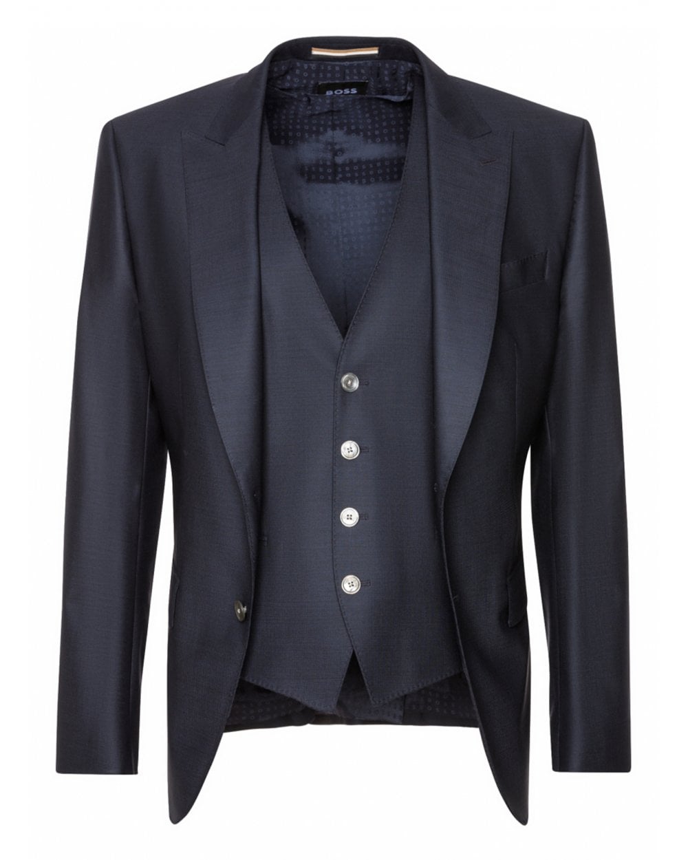  BOSS Mens H-Huge Dark Blue Three-Piece Peak Lapel Suit
