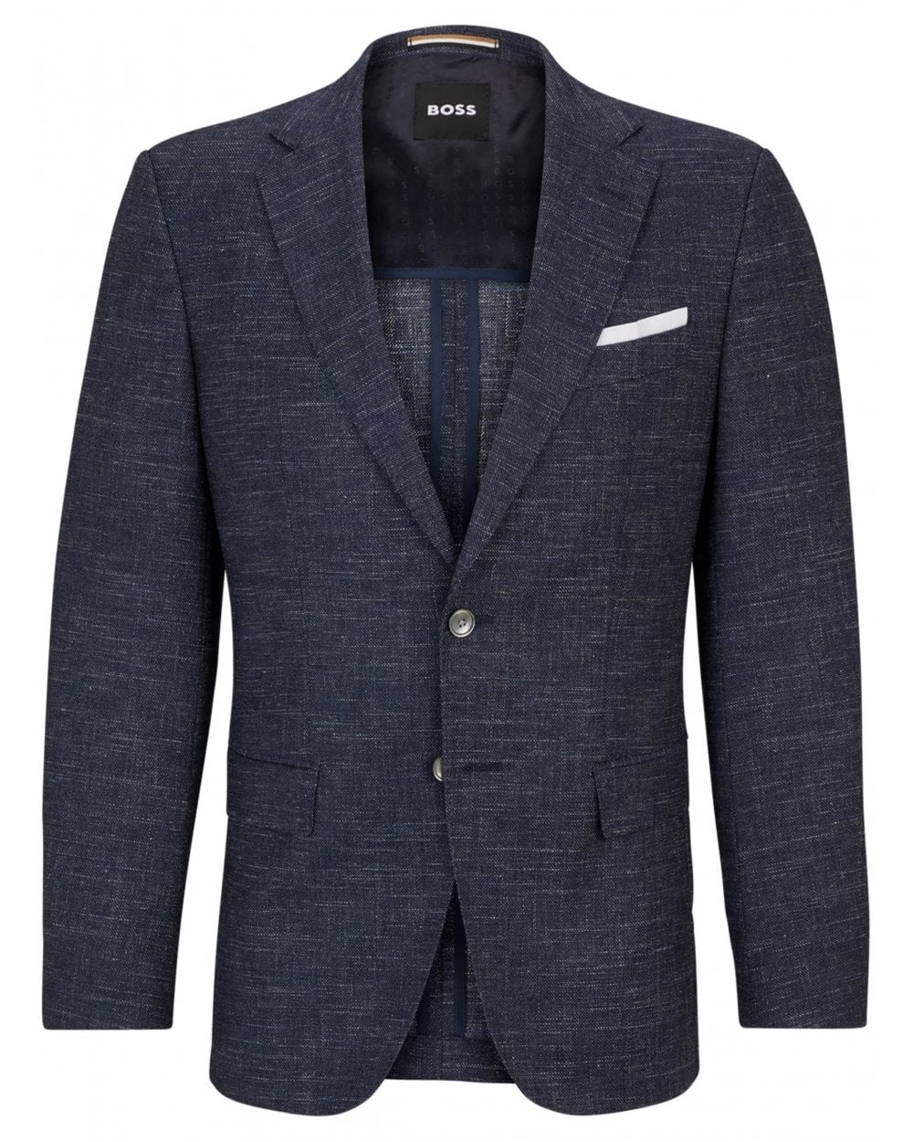  BOSS Mens H-Hutson Pattern Wool Blend Slim Jacket Dark Blue