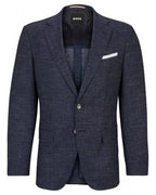  BOSS Mens H-Hutson Pattern Wool Blend Slim Jacket Dark Blue