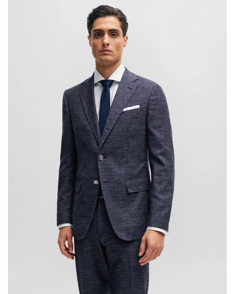  BOSS Mens H-Hutson Pattern Wool Blend Slim Jacket Dark Blue