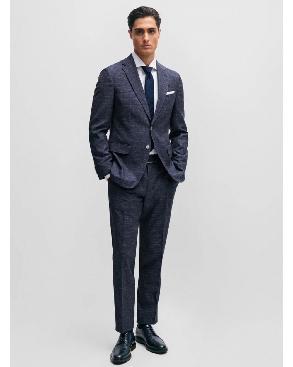  BOSS Mens H-Hutson Pattern Wool Blend Slim Jacket Dark Blue
