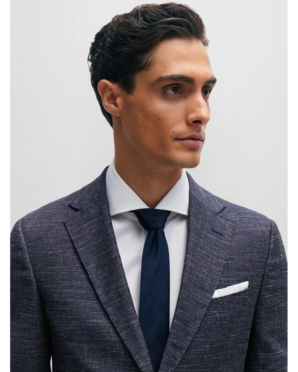  BOSS Mens H-Hutson Pattern Wool Blend Slim Jacket Dark Blue