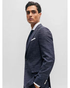  BOSS Mens H-Hutson Pattern Wool Blend Slim Jacket Dark Blue