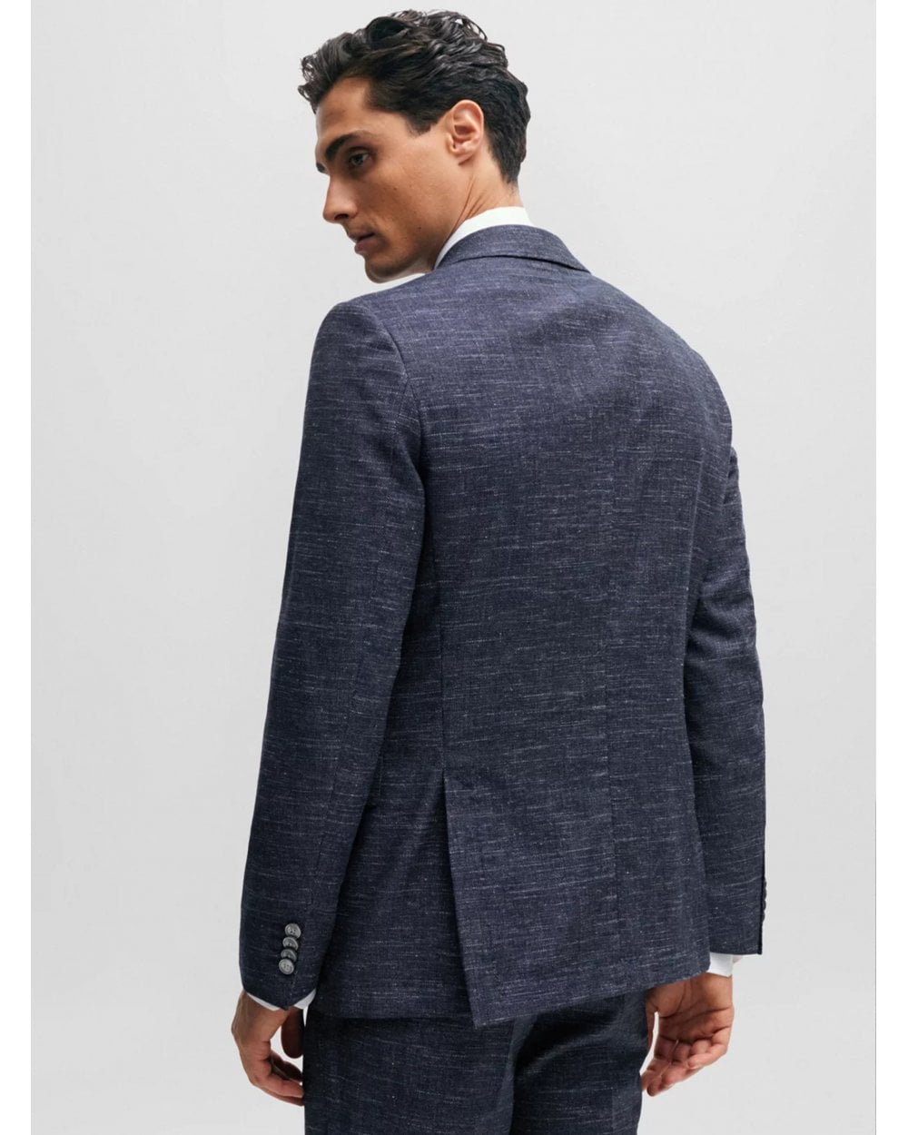  BOSS Mens H-Hutson Pattern Wool Blend Slim Jacket Dark Blue