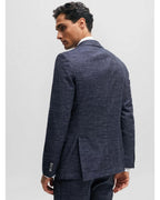  BOSS Mens H-Hutson Pattern Wool Blend Slim Jacket Dark Blue