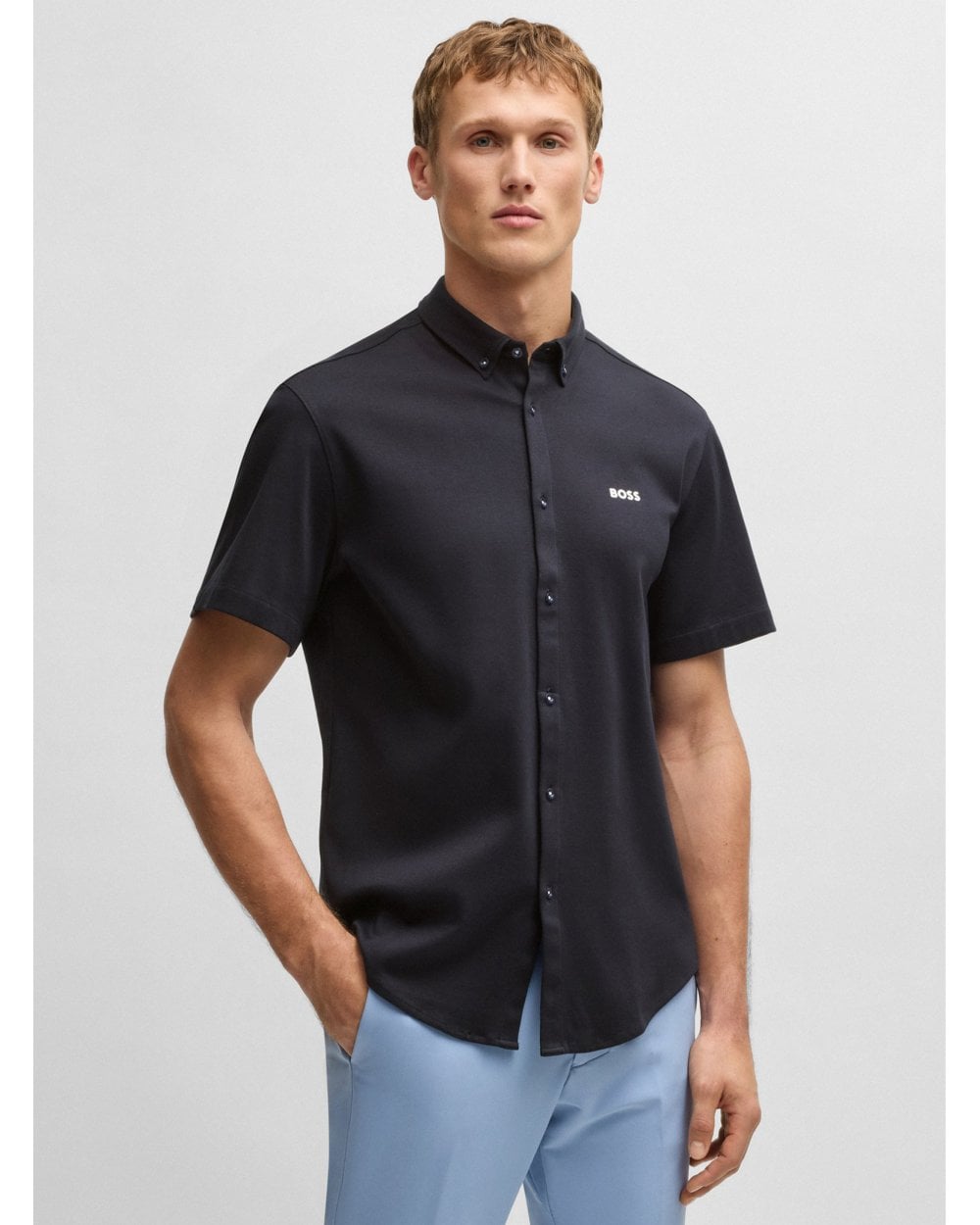  BOSS Mens Style B Motion Short Sleeve Shirt Dark Blue