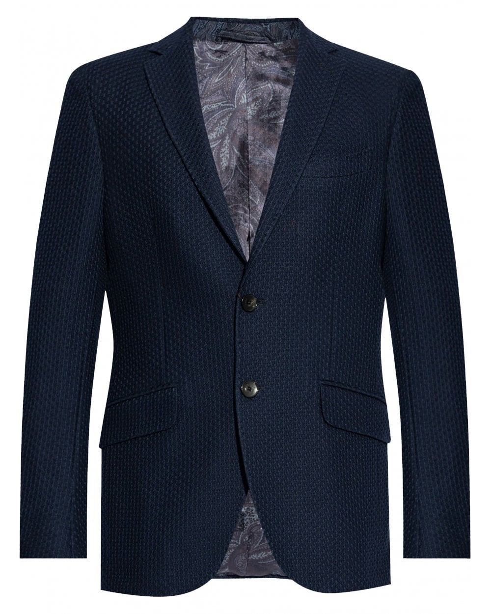  Etro Mens Worked Weave Blazer Jacket Navy Blue