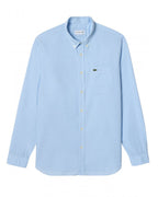  Lacoste Mens Gingham Small Check Poplin Shirt Blue/White