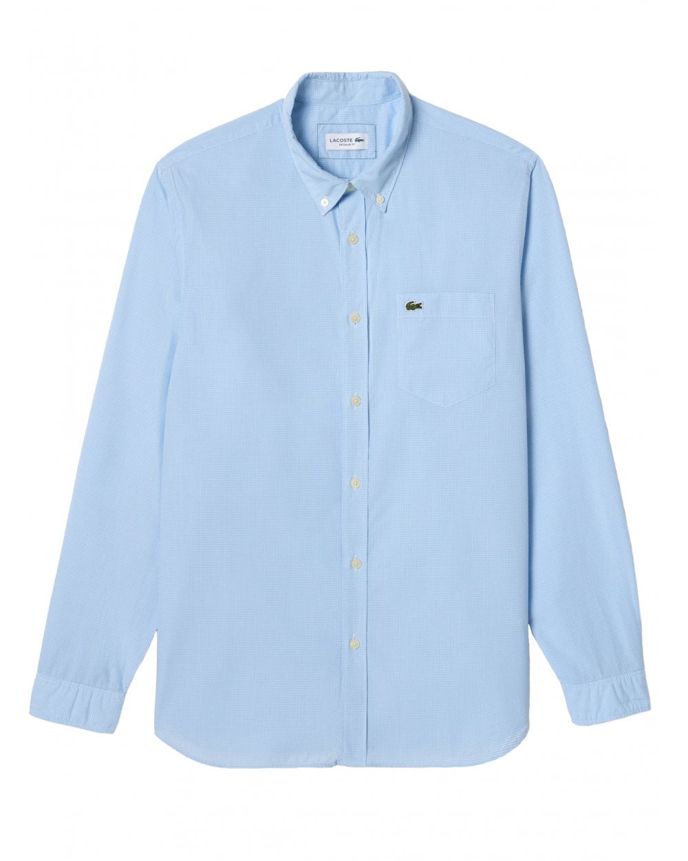  Lacoste Mens Gingham Small Check Poplin Shirt Blue/White
