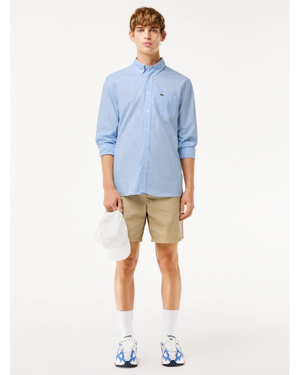  Lacoste Mens Gingham Small Check Poplin Shirt Blue/White