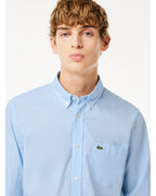  Lacoste Mens Gingham Small Check Poplin Shirt Blue/White