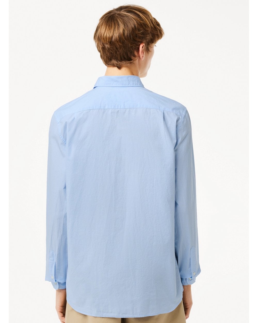  Lacoste Mens Gingham Small Check Poplin Shirt Blue/White