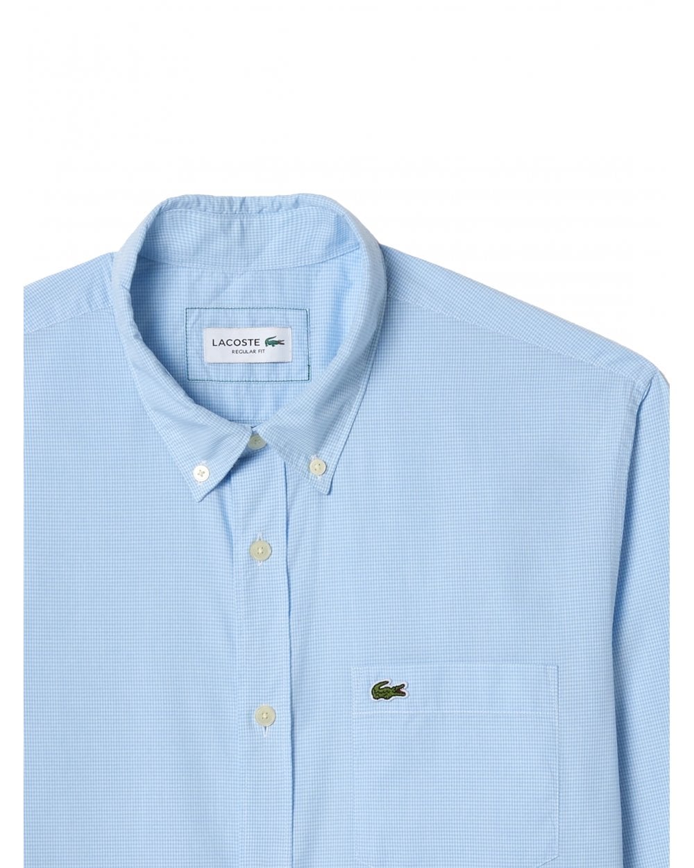  Lacoste Mens Gingham Small Check Poplin Shirt Blue/White