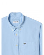  Lacoste Mens Gingham Small Check Poplin Shirt Blue/White