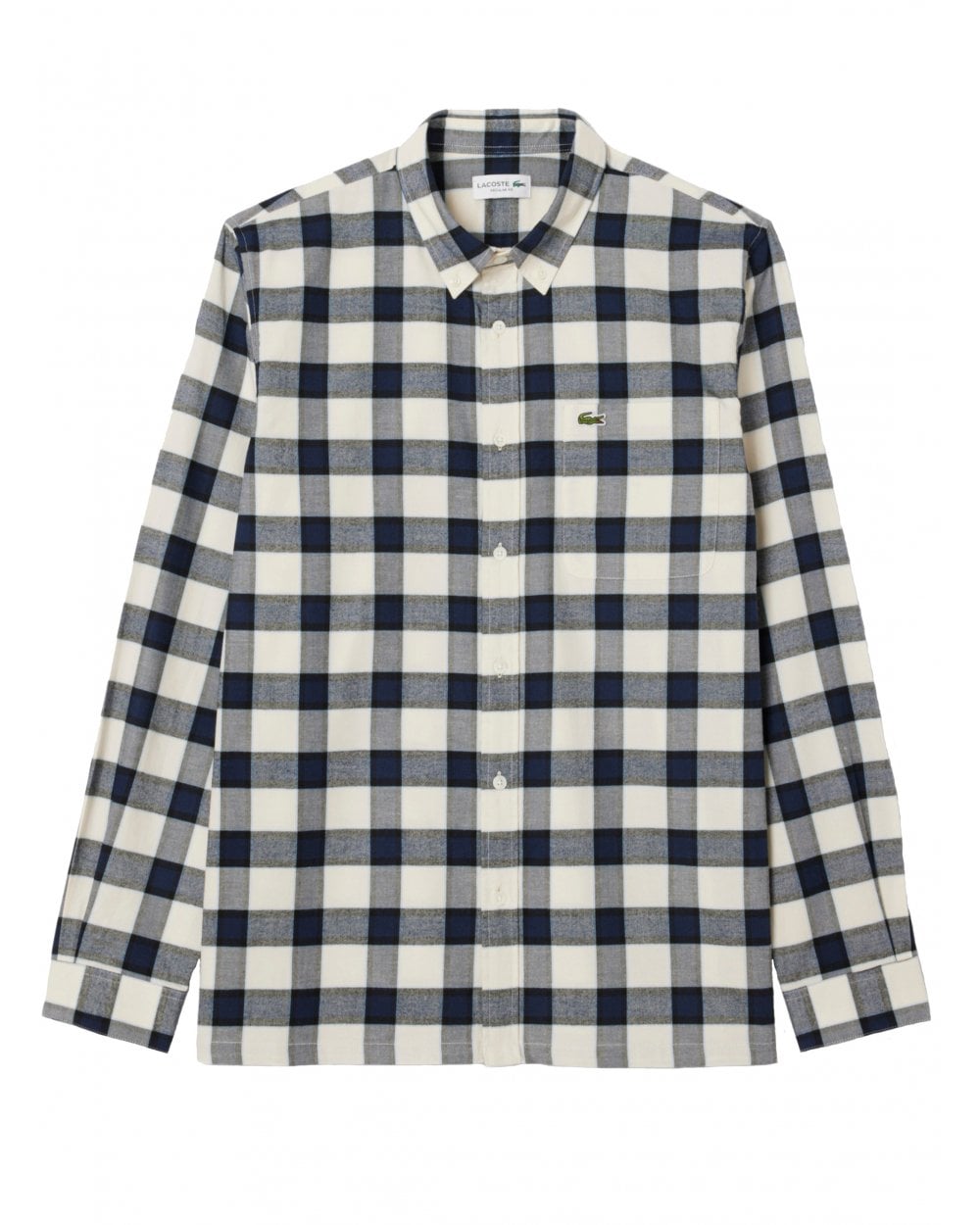  Lacoste Mens Plaid Flannel Shirt Blue/Navy Blue/White