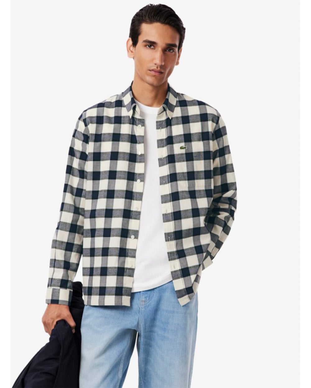  Lacoste Mens Plaid Flannel Shirt Blue/Navy Blue/White