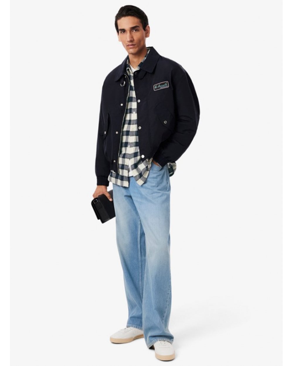  Lacoste Mens Plaid Flannel Shirt Blue/Navy Blue/White