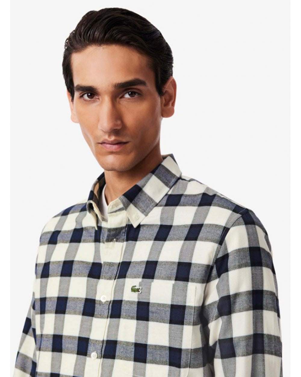  Lacoste Mens Plaid Flannel Shirt Blue/Navy Blue/White