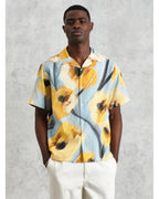  Wax London Mens Didcot Abstract Poppy Print Shirt Blue/Yellow