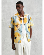  Wax London Mens Didcot Abstract Poppy Print Shirt Blue/Yellow