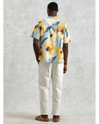  Wax London Mens Didcot Abstract Poppy Print Shirt Blue/Yellow