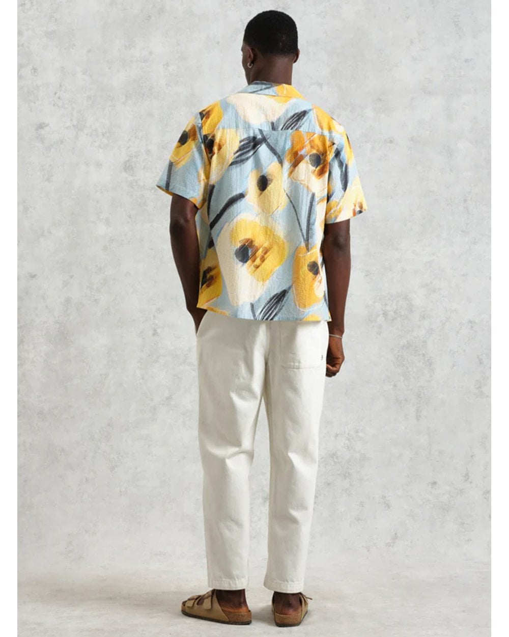  Wax London Mens Didcot Abstract Poppy Print Shirt Blue/Yellow