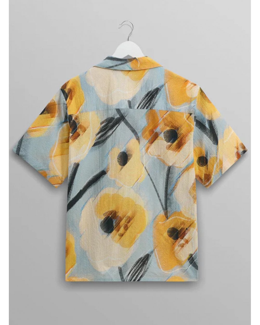  Wax London Mens Didcot Abstract Poppy Print Shirt Blue/Yellow