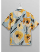  Wax London Mens Didcot Abstract Poppy Print Shirt Blue/Yellow
