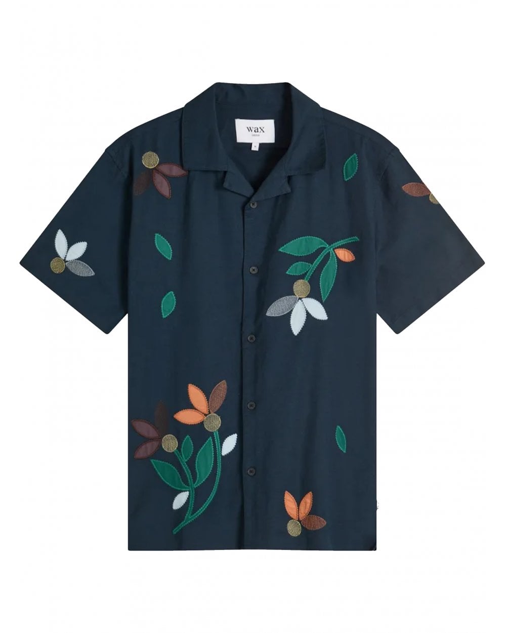  Wax London Mens Didcot Bloom Applique Flower Shirt Navy Multi