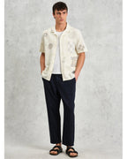  Wax London Mens Didcot Embroidered Doodle Short Sleeve Shirt Ecru Beige
