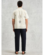  Wax London Mens Didcot Embroidered Doodle Short Sleeve Shirt Ecru Beige
